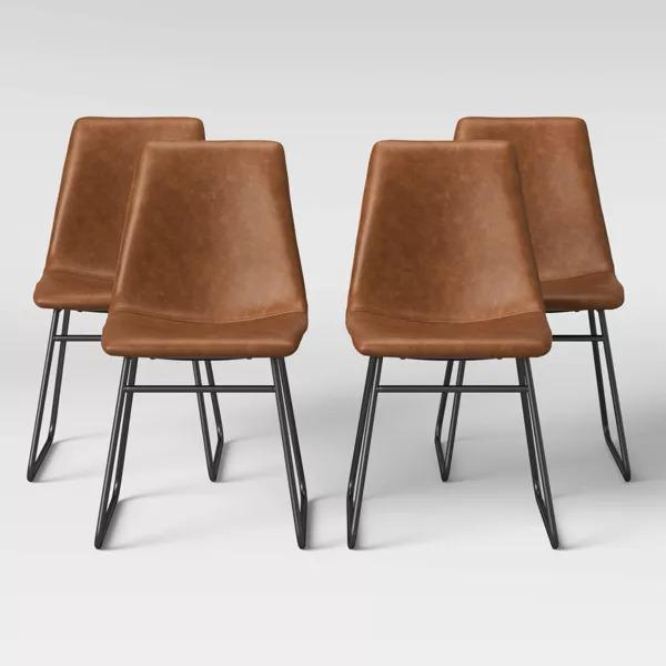 Bowden Faux Leather Dining Chair Caramel - Threshold Mid Century, Foam-Padded, Steel Legs
