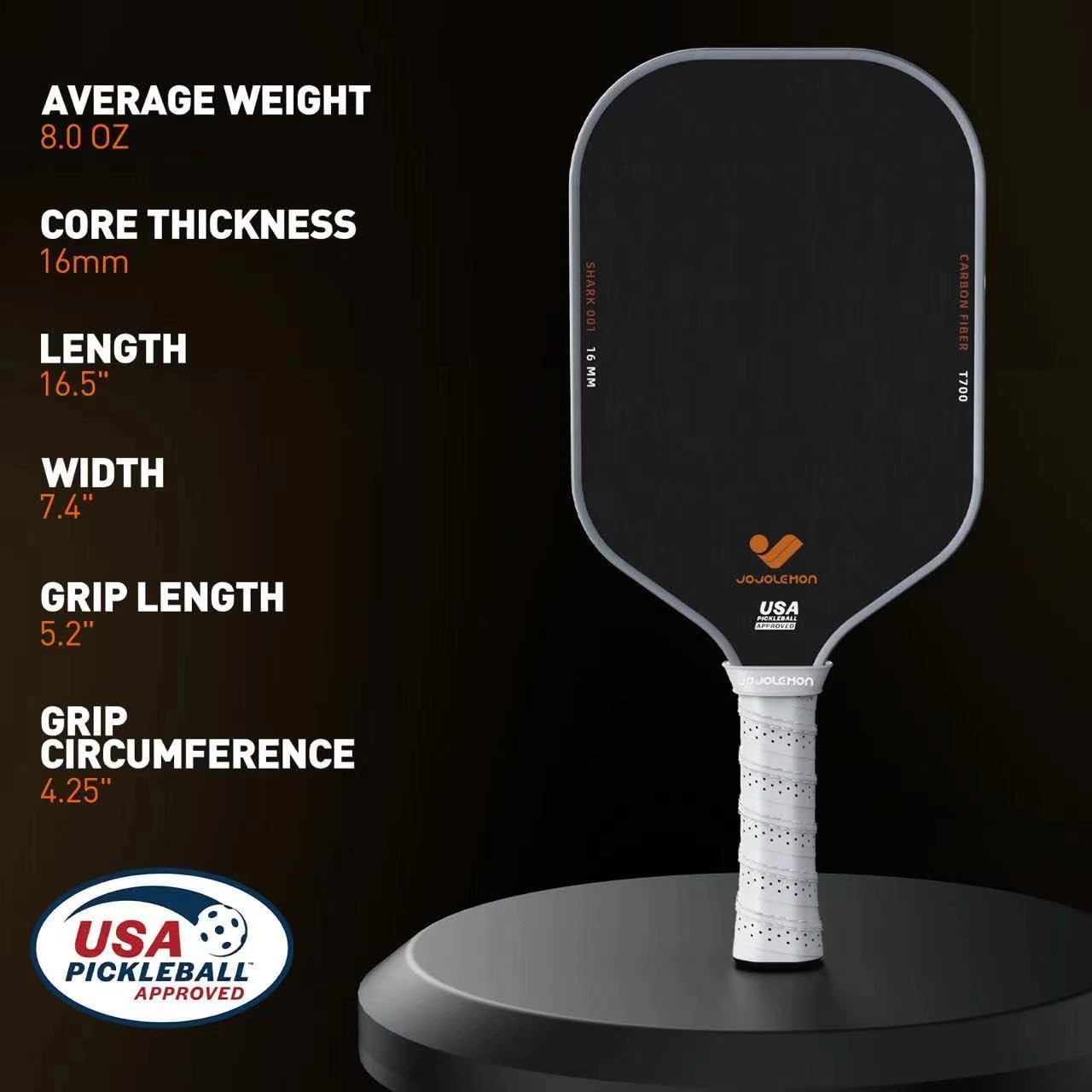 JOJOLEMON Pickleball Paddles, Hybrid Carbon Fiber & Kevlar Rackets with 16mm Polymer Honeycomb Core, Designed for Ultimate Spin & Precise Control - USAPA Approved