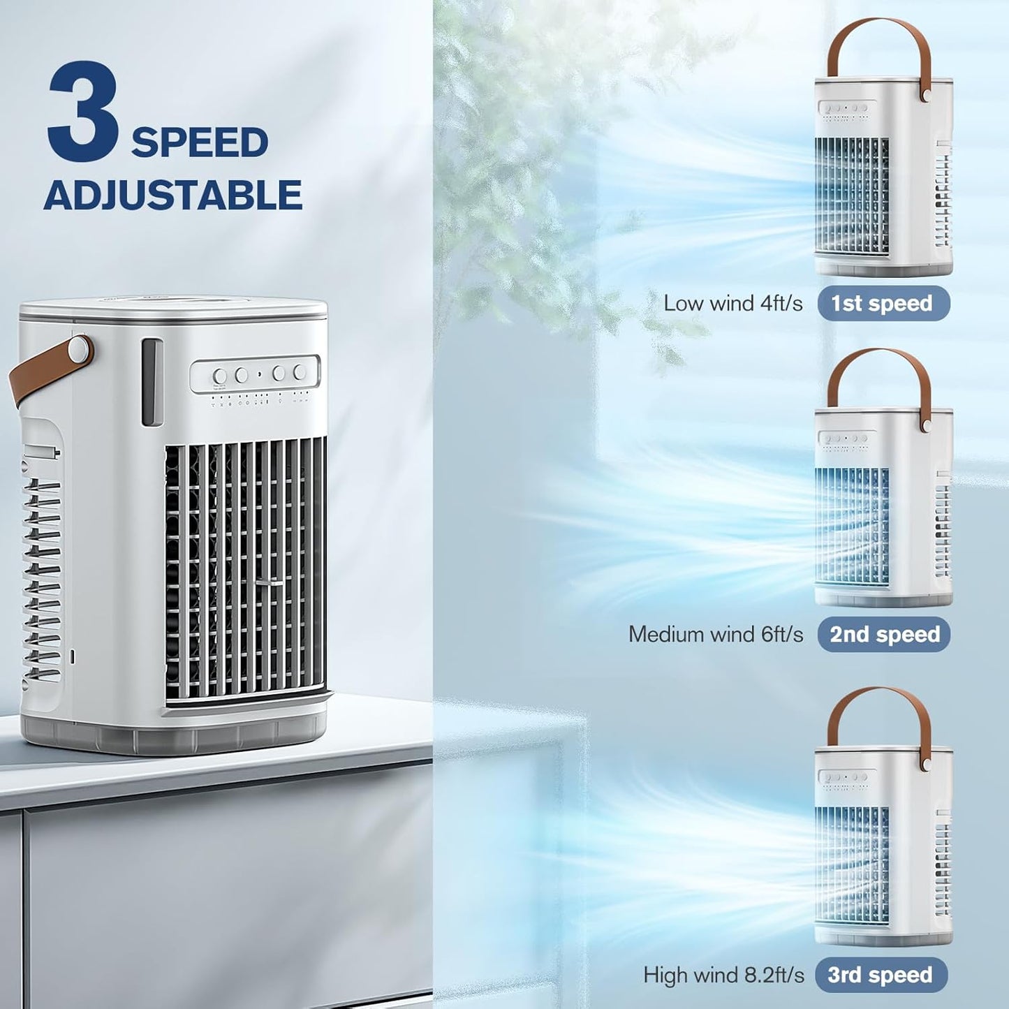 Mini Air Conditioner, Portable Air Conditioners w/Remote, 1.2L Water Tank & 2 Ice Boxes, Auto-off Timer, 5400mAh Built-in Battery, Evaporative Air Cooler With 3Speeds, Desktop Fan For HomeOutdoors