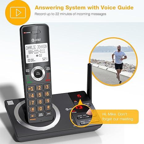 AT&T 4-Handset DECT 6.0 Expandable Cordless Home Phone with Large Display, Big Buttons, Answering Machine, Smart Call Blocker, Bluetooth Connect to Cell, Long Range, Caller ID, Speakerphone: DL72419