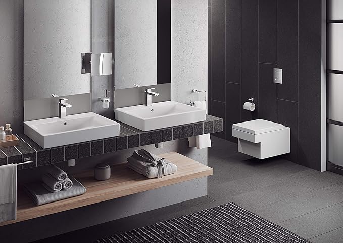 Grohe 40510001 Essentials Cube Metal 7.48-in. Towel Ring, Starlight Chrome