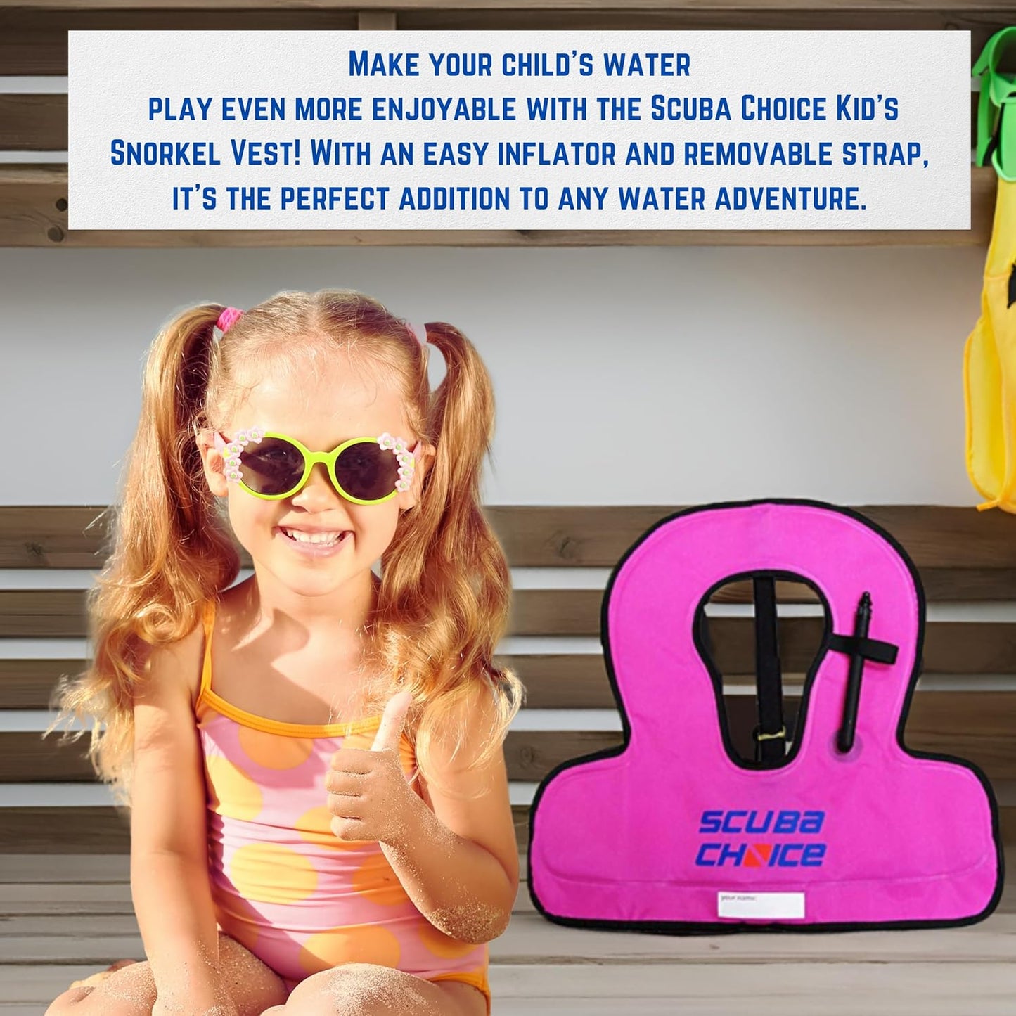 Scuba Choice Kid's Snorkel Vest with Name Box, Purple – Lightweight Adjustable Vest for Kids Up to 100 lbs with Easy Oral Inflator and Anti-Ride-Up Strap for Comfort and Safety