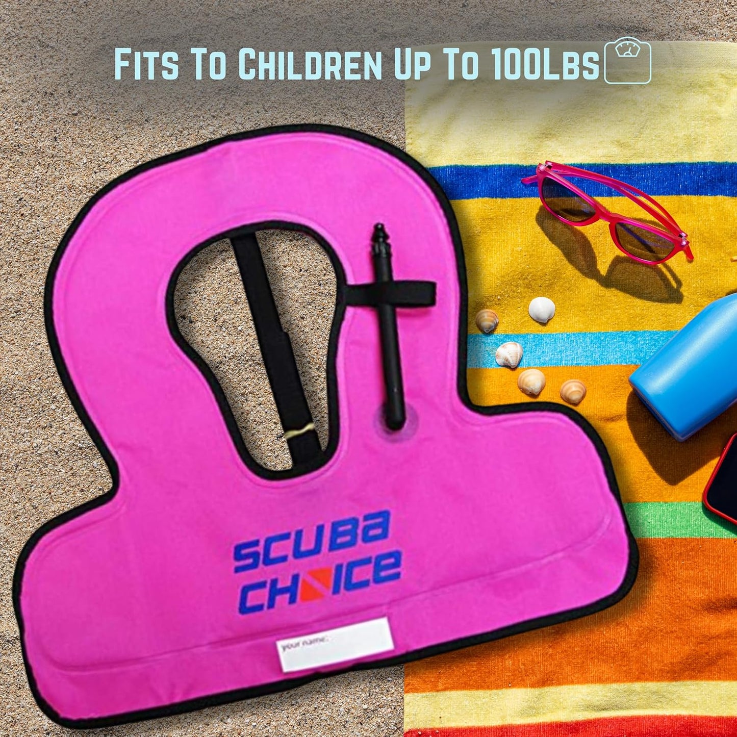 Scuba Choice Kid's Snorkel Vest with Name Box, Purple – Lightweight Adjustable Vest for Kids Up to 100 lbs with Easy Oral Inflator and Anti-Ride-Up Strap for Comfort and Safety