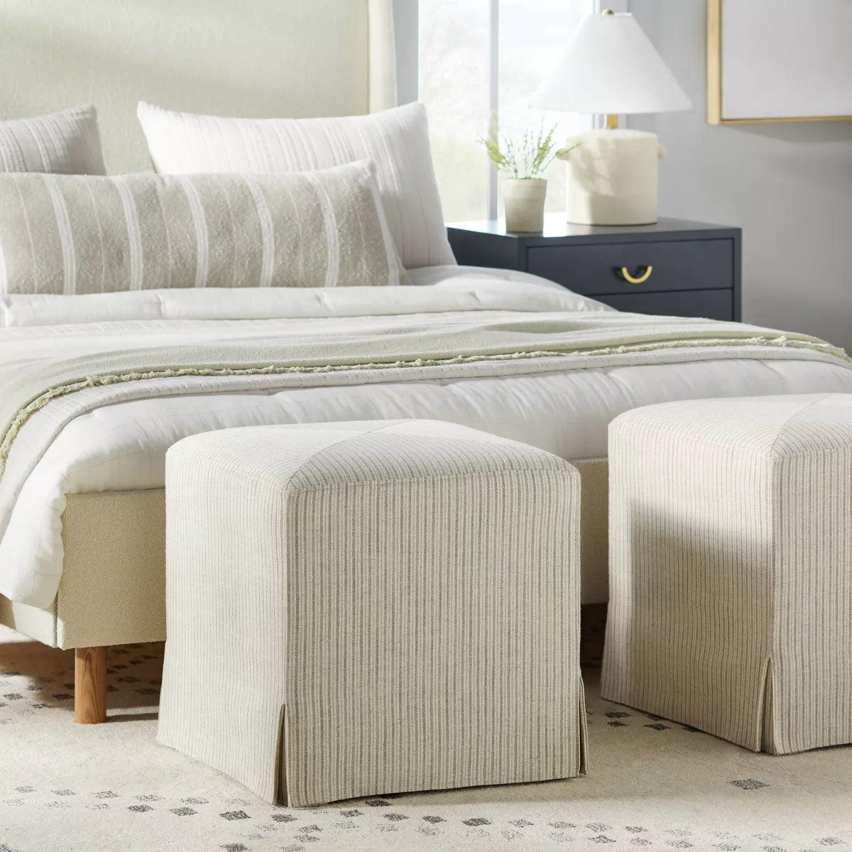 Gray Upholstered Slipcover Ottoman – Versatile Accent SeatinLynwood Slipcover Cube Ottoman Gray - Threshold designed with Studio McGee: Upholstered Bench, No Assembly, 753793642550