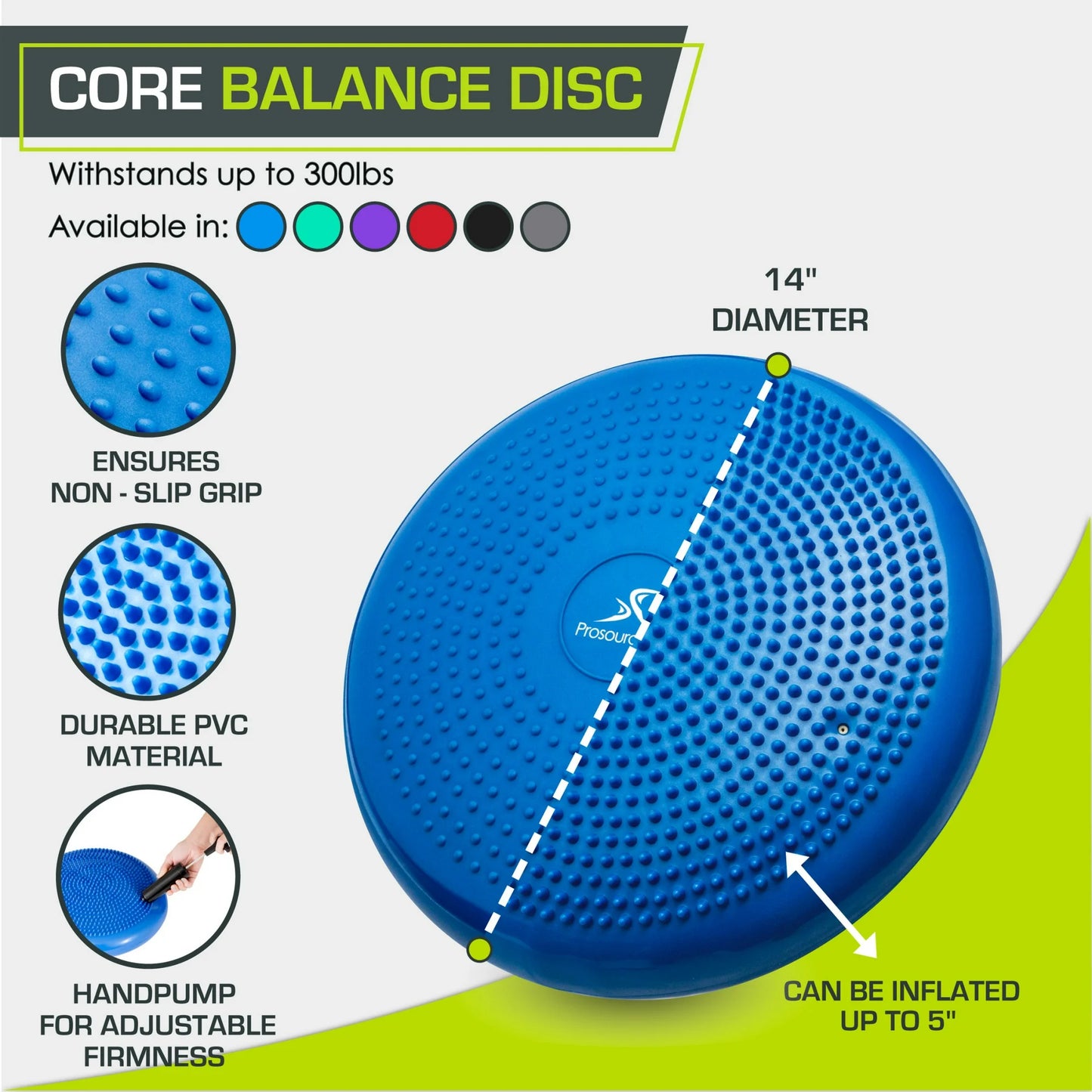 ProsourceFit Core Balance Disc Trainer, 14†Diameter with Pump for Improving Posture, Fitness, Stability, Blue