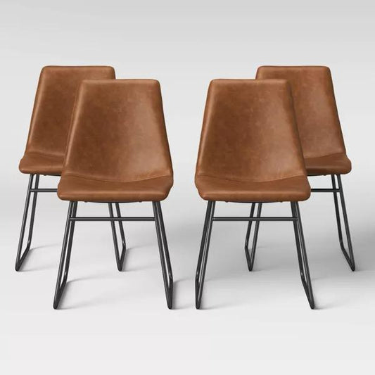 Bowden Faux Leather Dining Chair Caramel - Threshold Mid Century, Foam-Padded, Steel Legs