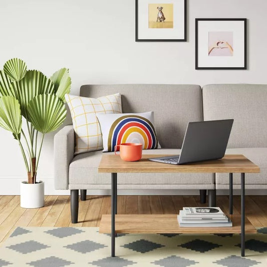 Wood and Metal Dorm Coffee Table Natural - Room Essentials: Sleek, Modern Living Room Furniture