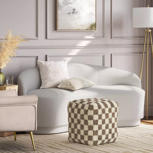 Checkerboard Pouf Cream/Brown - Threshold Ottoman, No Assembly