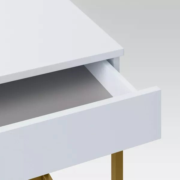 Loring Wood Writing Desk with Drawers and Charging Station White/Gold - Threshold: Home Office, USB Port
