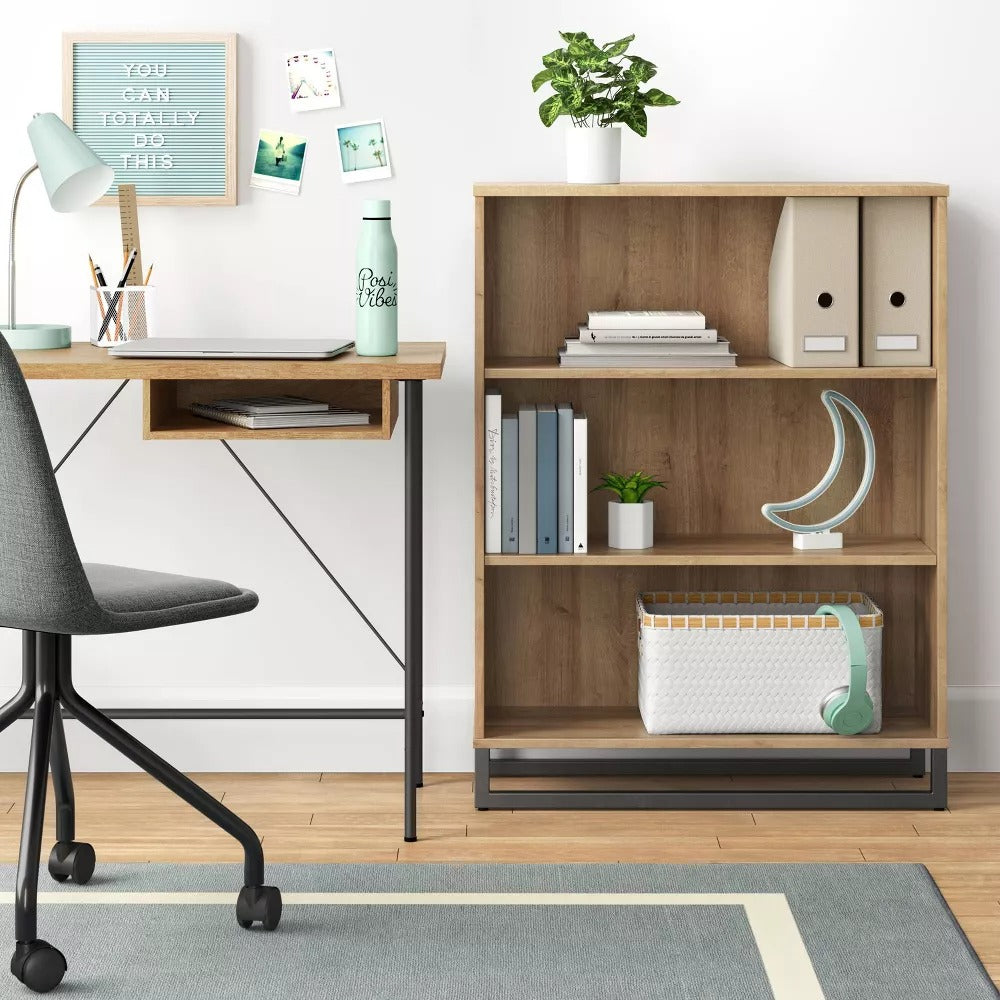 Mixed Material 3 Shelf Bookcase Natural - Room Essentials