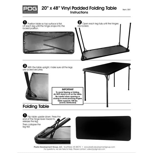 Peakform 20"x48" Folding Table  Black