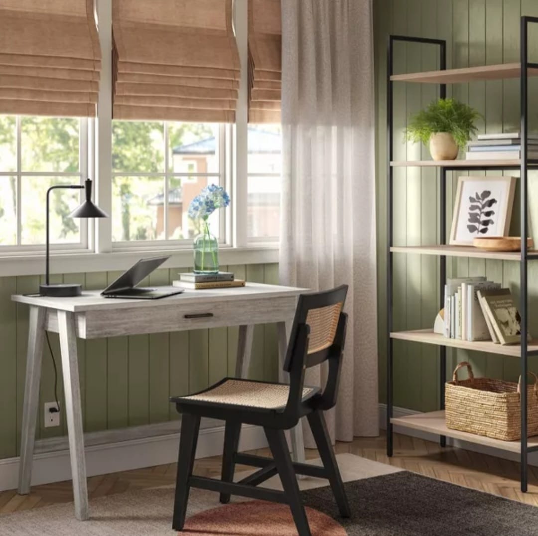 Paulo Wood Writing Desk with Drawer Weathered White - Threshold: Sleek Home Office Furniture, Laminate Surface, Metal Hardware