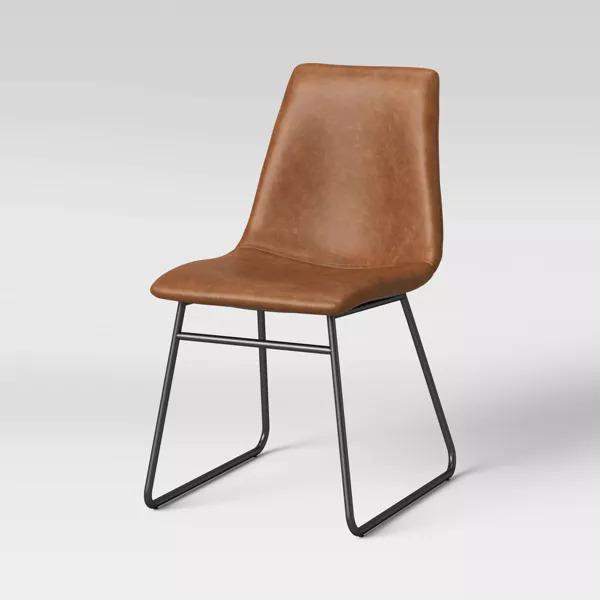 Bowden Faux Leather Dining Chair Caramel - Threshold Mid Century, Foam-Padded, Steel Legs