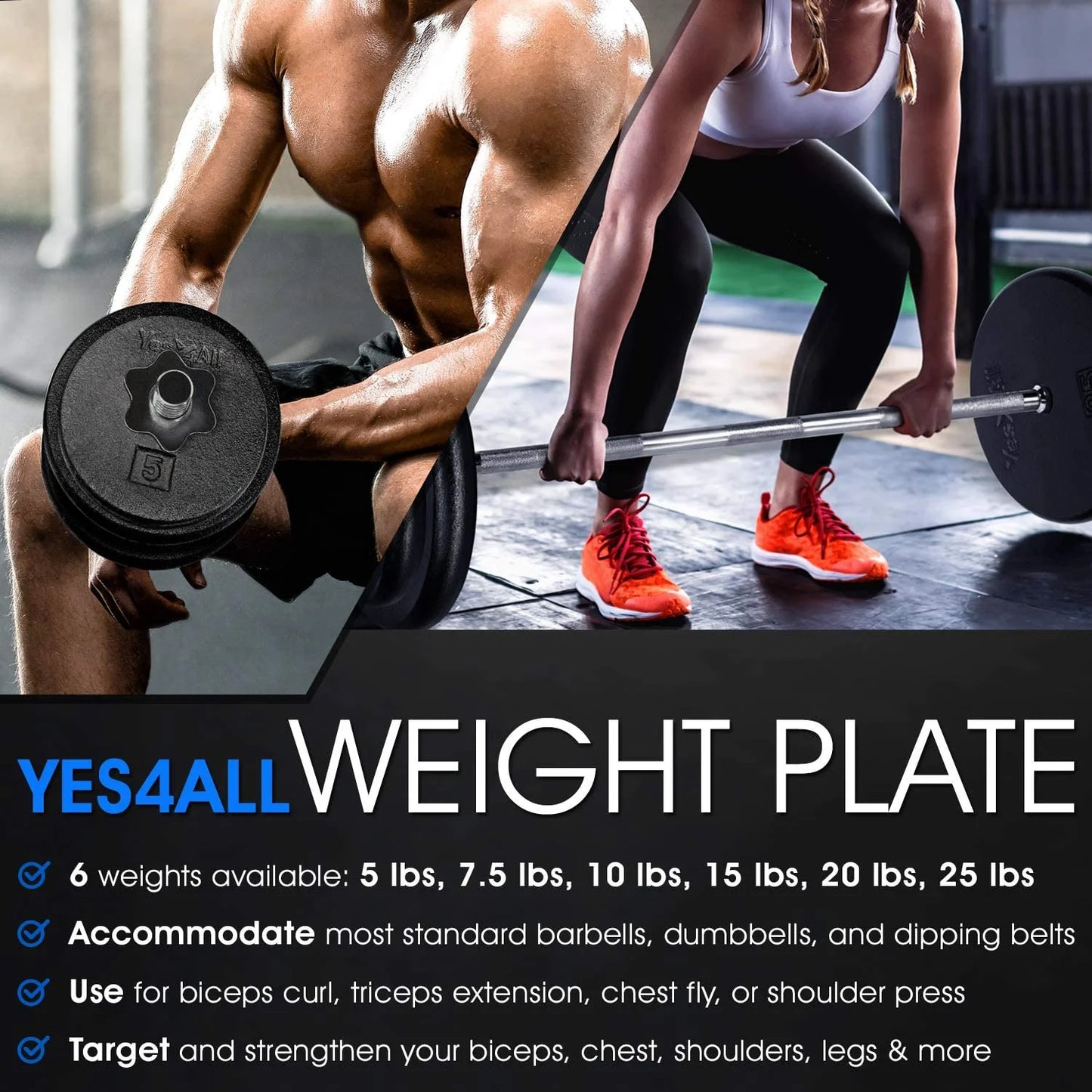 Yes4All 1-inch Cast Iron Weight Plates for Dumbbells â€“ Standard Weight Disc Plates (10 lbs, Single)