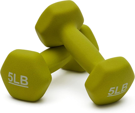 Amazon Basics Neoprene Dumbbell Hand Weights, 5 Pounds, Pair, Green