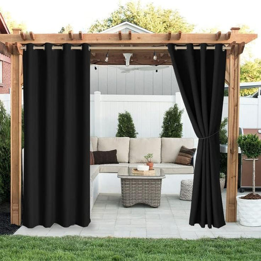 LORDTEX Linen Look Indoor/Outdoor Curtains, 52" W x 84" L, Teal, Set of 2 Panels Waterproof, Privacy, Sun Blocking Textured Grommet Curtains for Patio, Pergola, Porch, Deck, Lanai, and Cabana