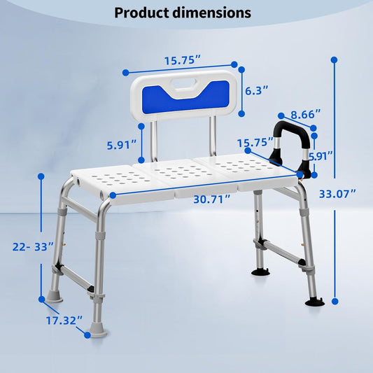 Tub Transfer Bench and Shower Chair with Non Slip Aluminum Body, FSA Eligible, Adjustable Seat Height and Cut Out Access, Holds Weight up to 500 Lbs