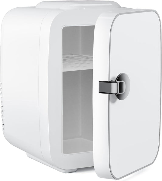 Small Refrigerator, Portable Mini Fridge 4L/6 Can Cooler & Warmer Compact Fridges for SkinCare,Food and Drinks, Bedroom, Dorm,Car,Office,White