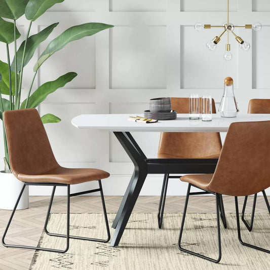 Bowden Faux Leather Dining Chair Caramel - Threshold Mid Century, Foam-Padded, Steel Legs