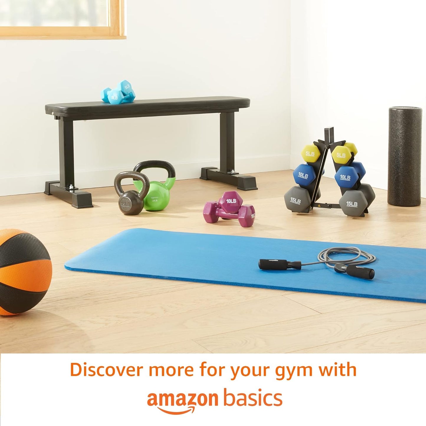 Amazon Basics Rubber Hex Dumbbell Hand Weight, 15 Pounds, Single