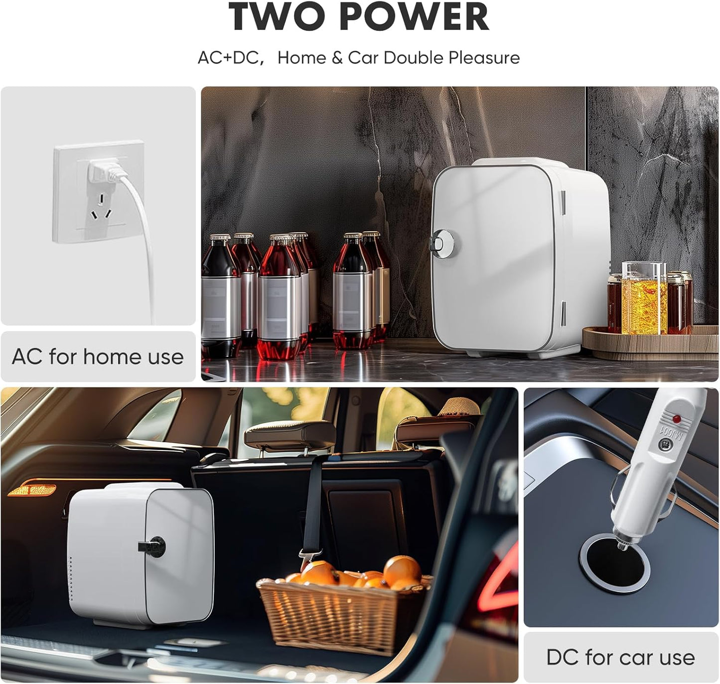 Small Refrigerator, Portable Mini Fridge 4L/6 Can Cooler & Warmer Compact Fridges for SkinCare,Food and Drinks, Bedroom, Dorm,Car,Office,White