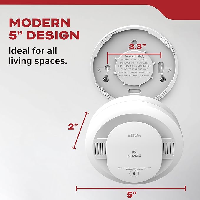 Kidde Smoke Detector, 10-Year Battery Powered, LED Warning Light Indicators, 2 Pack