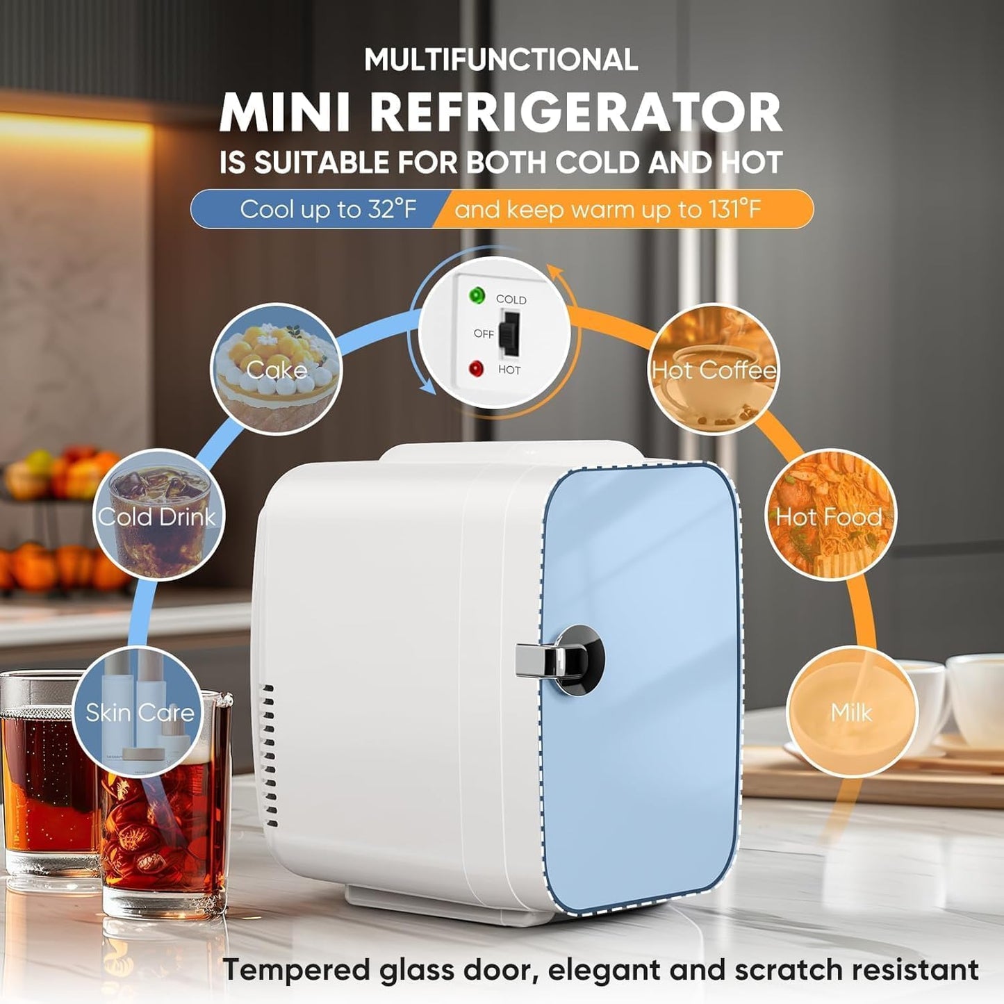 Small Refrigerator, Portable Mini Fridge 4L/6 Can Cooler & Warmer Compact Fridges for SkinCare,Food and Drinks, Bedroom, Dorm,Car,Office,White