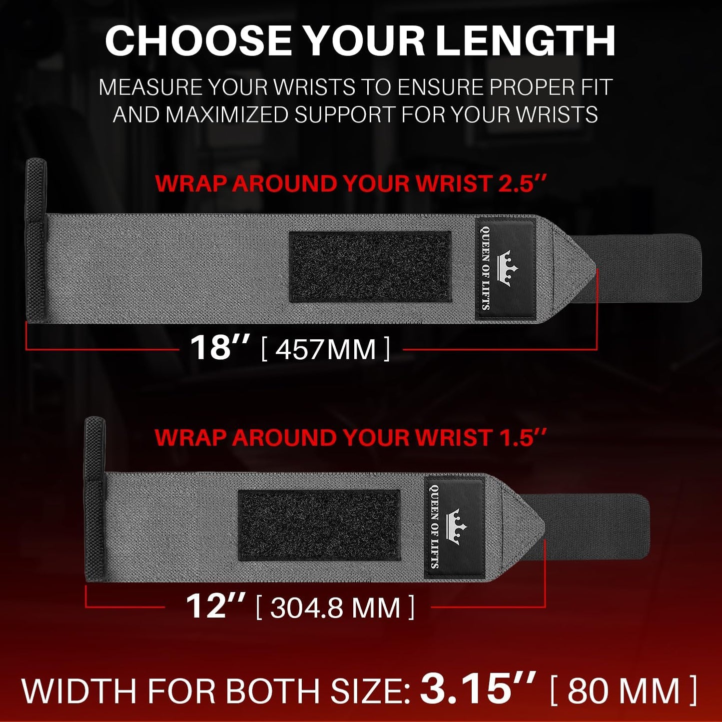TECEUM Weightlifting Wrist Wraps with Thumb Loop â€“ Gray â€“ Queen of Lifts â€“ 18 inch â€“ Heavy-Duty Workout Wrist Support & Protection â€“ Ideal for Powerlifting, Strength Training, Bodybuilding