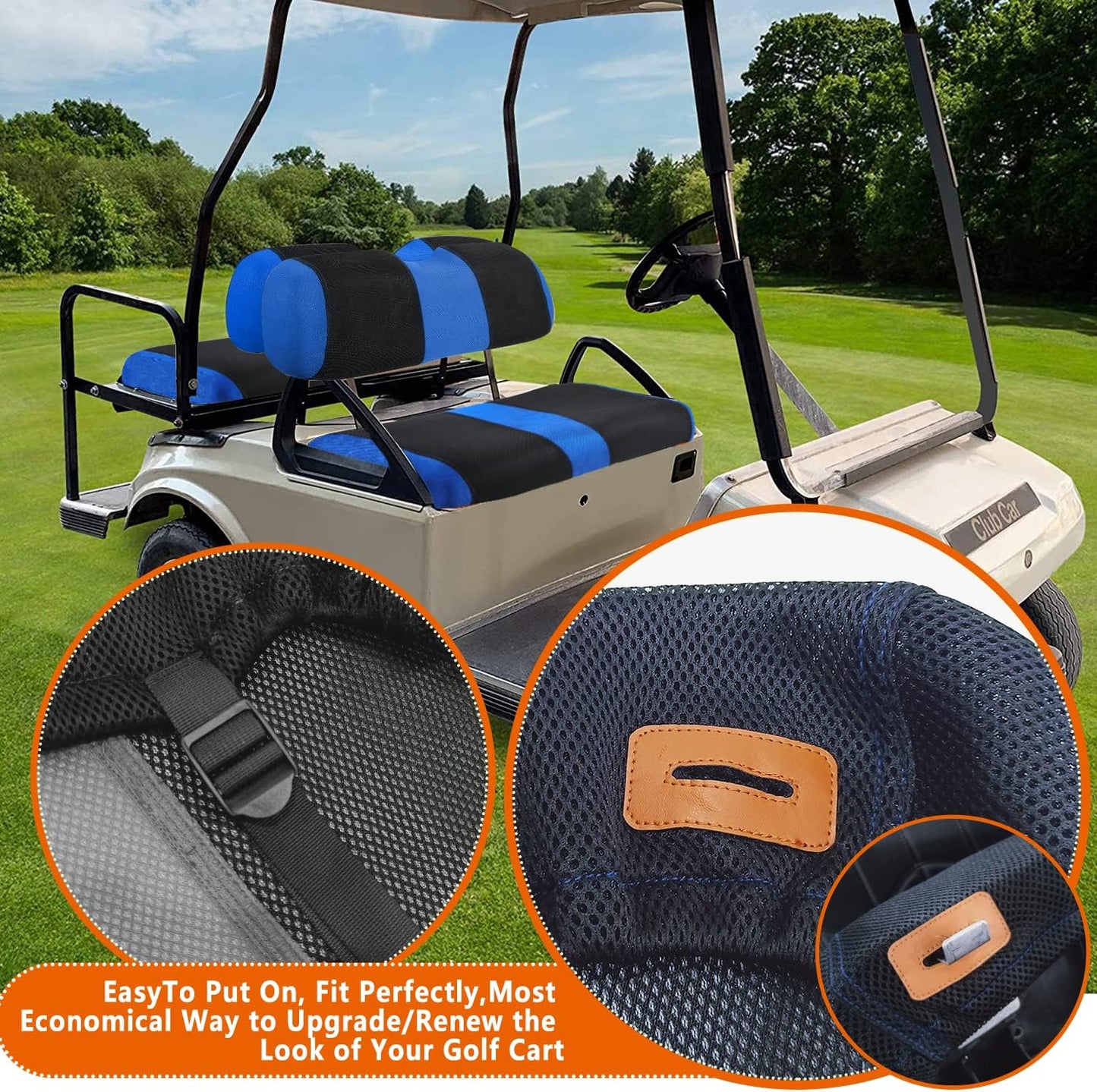 YUWEIDG0769 4 Passenger Golf Cart Seat Covers Fit for EZGO TXT OEM Ordinary Seat Cushion, EZGO TXT Front and Back seat Cover, Washable Golf Cart Seat Covers for EZGO