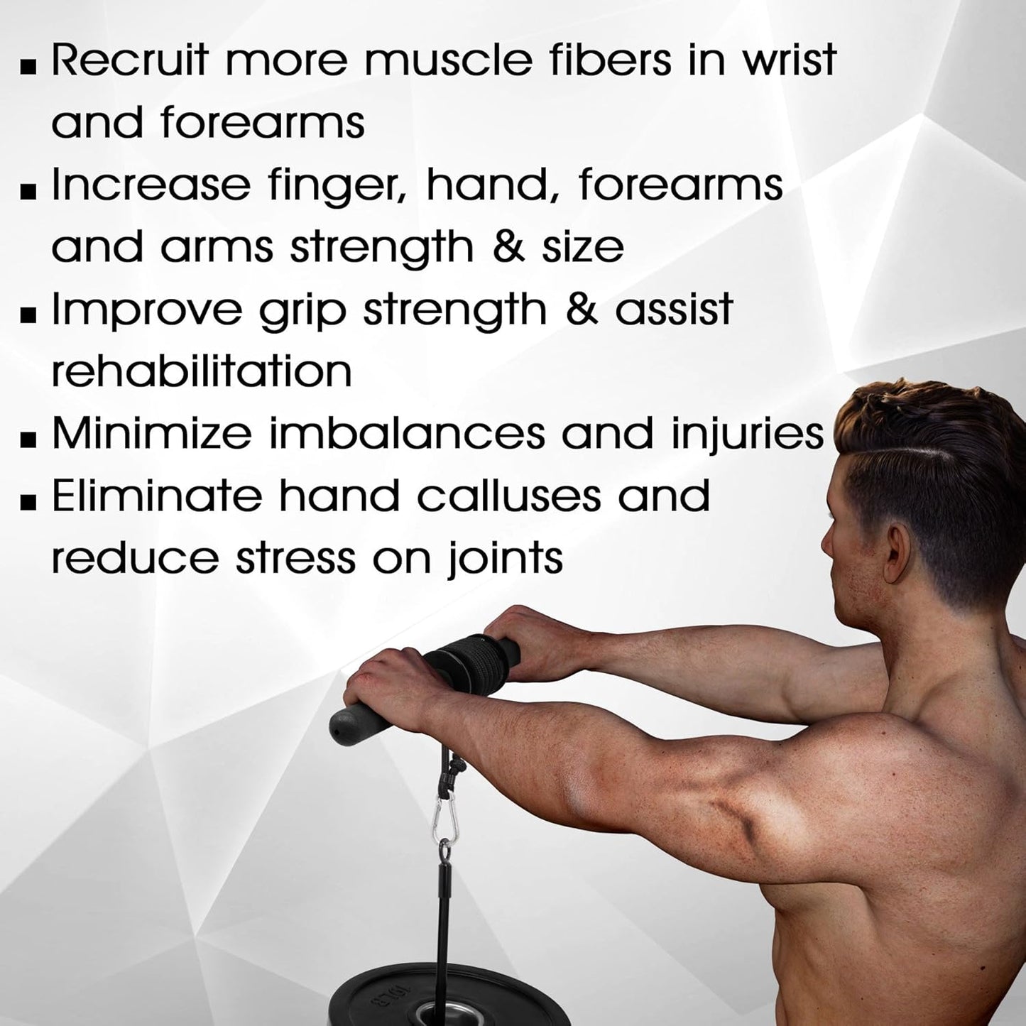 Yes4All Wrist and For12earm Blaster, Wrist & Forearm Roller with Soft Foam Grip Handles for Training, Workout - Fit 1-inch Standard & 2-inch Olympic Weight Plates (Black)