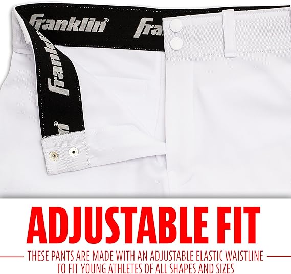 Franklin Sports Youth Baseball + Softball Pants - Knee High White Baseball Pants for Kids - Boys + Girls Knicker Style Bottoms with Belt Loop - White - Youth Medium