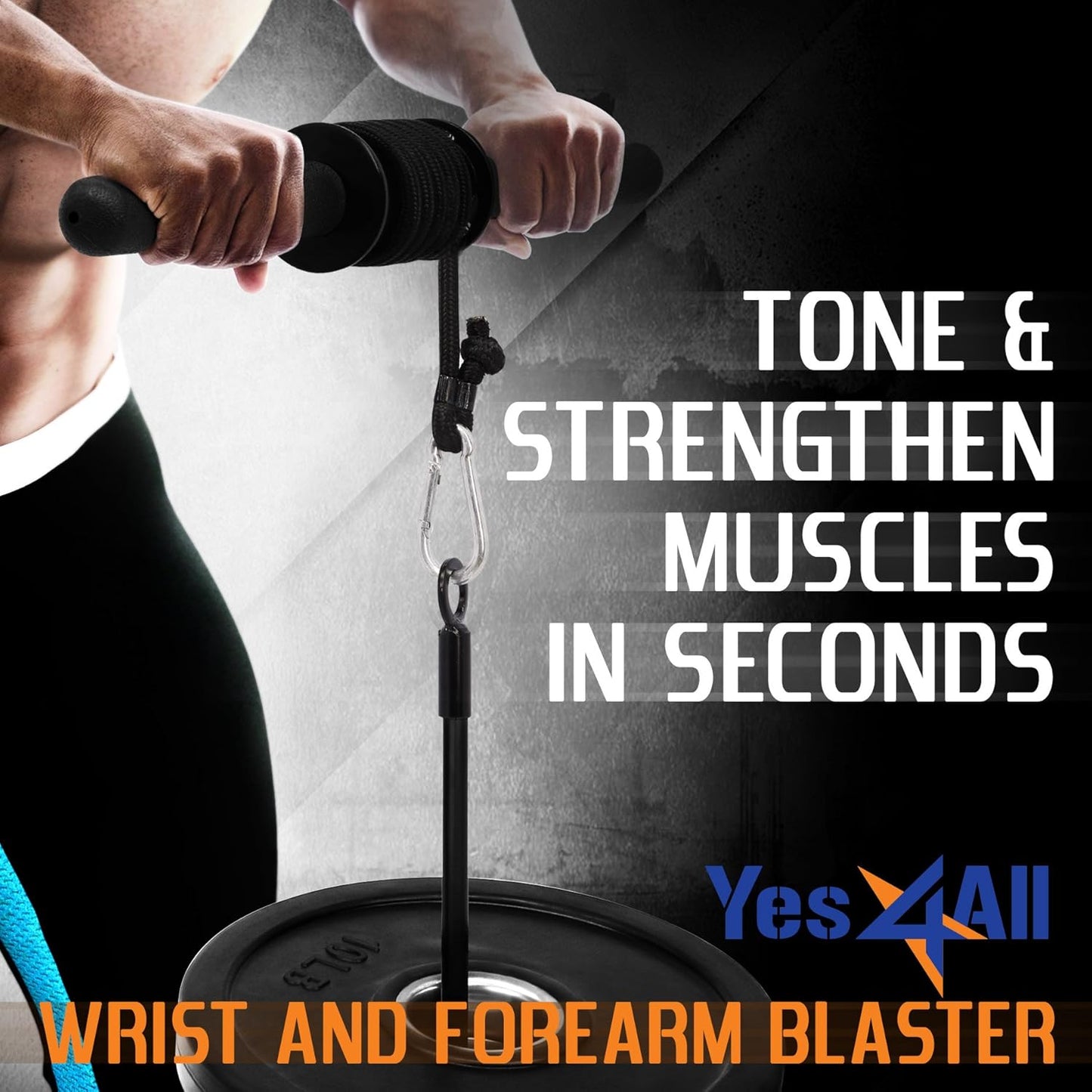 Yes4All Wrist and For12earm Blaster, Wrist & Forearm Roller with Soft Foam Grip Handles for Training, Workout - Fit 1-inch Standard & 2-inch Olympic Weight Plates (Black)