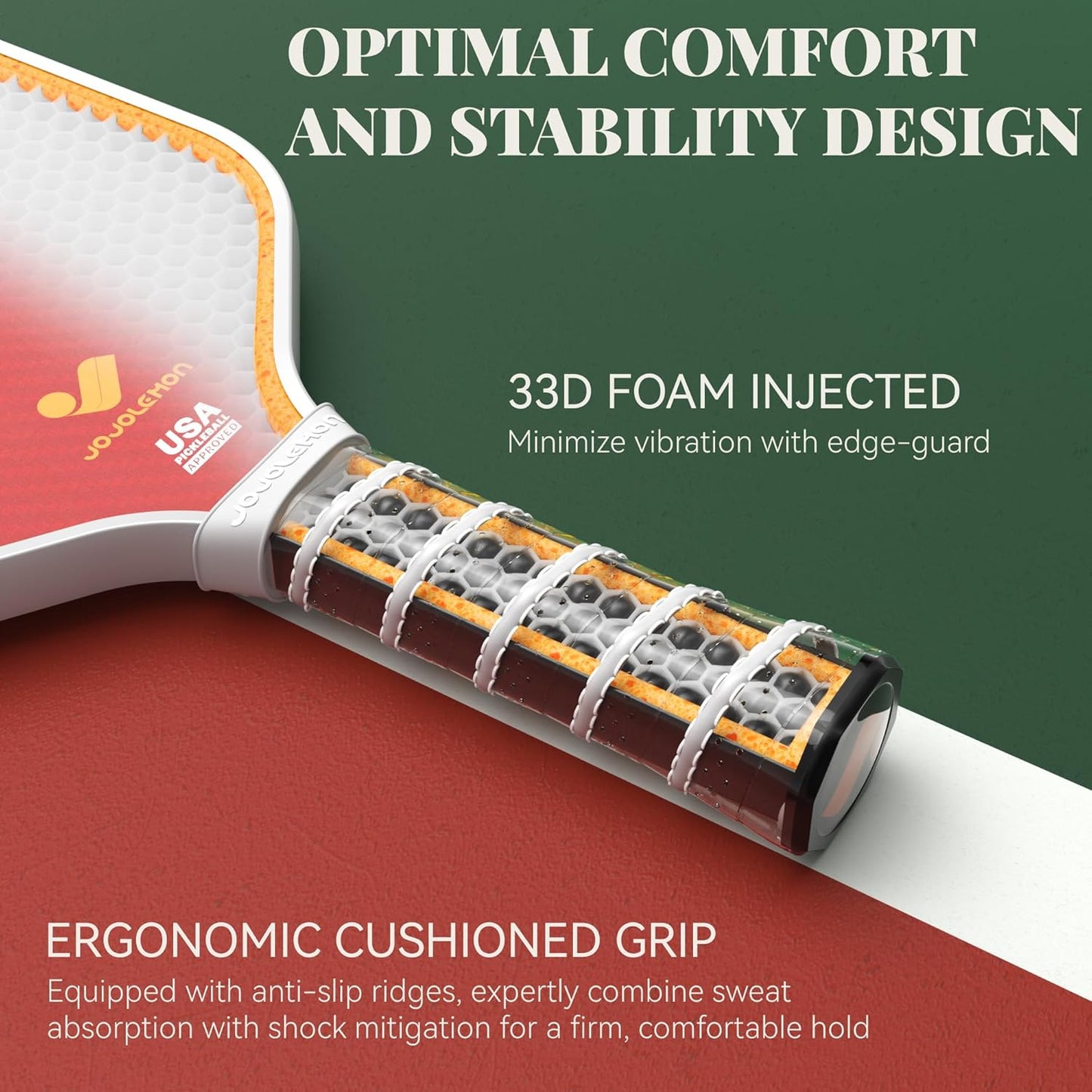 JOJOLEMON Pickleball Paddles, Hybrid Carbon Fiber & Kevlar Rackets with 16mm Polymer Honeycomb Core, Designed for Ultimate Spin & Precise Control - USAPA Approved