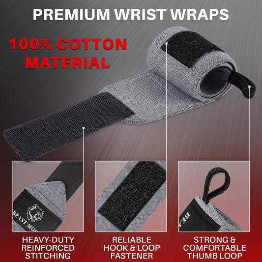 TECEUM Weightlifting Wrist Wraps with Thumb Loop â€“ Gray â€“ Queen of Lifts â€“ 18 inch â€“ Heavy-Duty Workout Wrist Support & Protection â€“ Ideal for Powerlifting, Strength Training, Bodybuilding