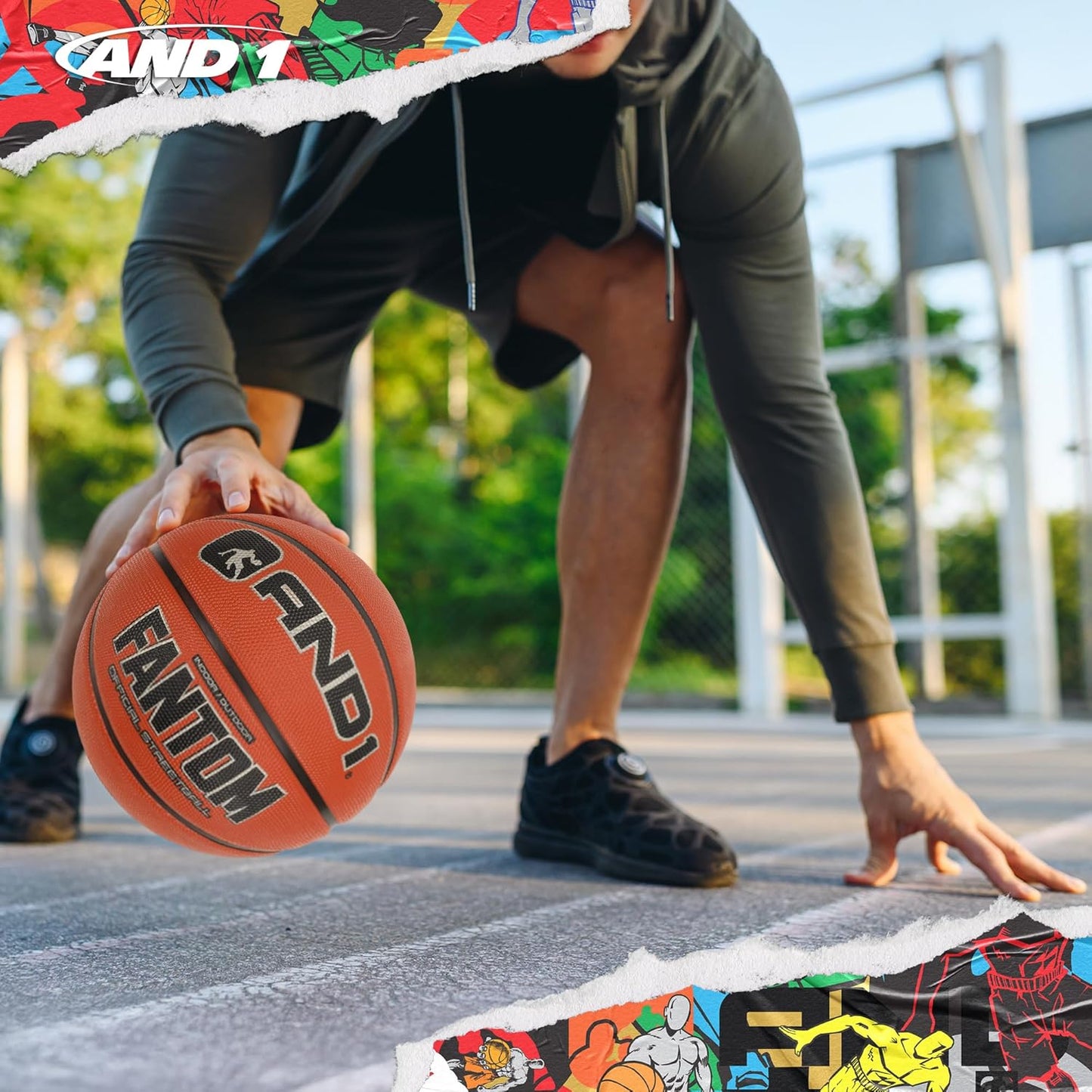 AND1 Fantom Rubber Basketball - Official Size Streetball, Made for Indoor and Outdoor Basketball Games - Sold Deflated (Pump NOT Included), Orange, Size 7