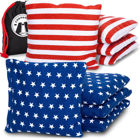 GoSports Official Regulation Cornhole Bean Bags Set of 8 â€“ for Fun Casual Cornhole Games - All Weather - American Stars and Stripes