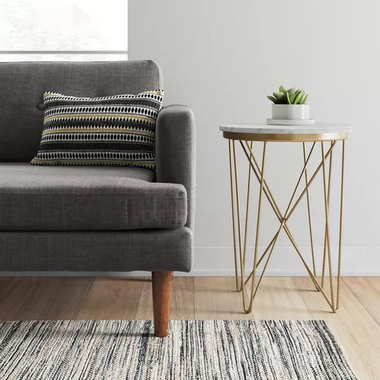 Marble Top Round Table Gold - Threshold: Luxury Glam Steel Frame, No Assembly, Lacquered Finish