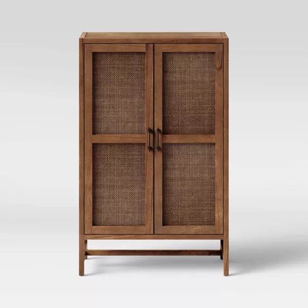 Warwick Library Cabinet Brown - Threshold: Rattan-Panel Doors, Hardwood, Storage, UPC 677446144737