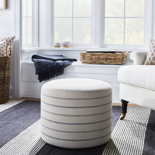 Upholstered Round Cube Ottoman – Soft Fabric Accent Seat