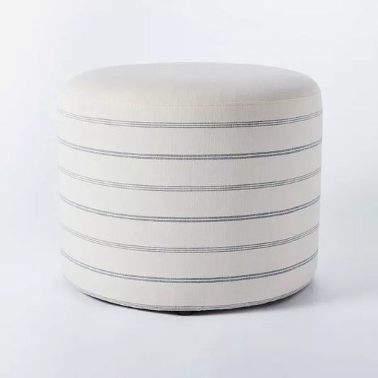 Upholstered Round Cube Ottoman – Soft Fabric Accent Seat