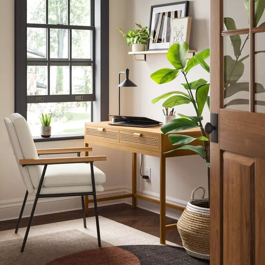 Better Homes & Gardens Springwood Caning Desk, Light Honey Finish