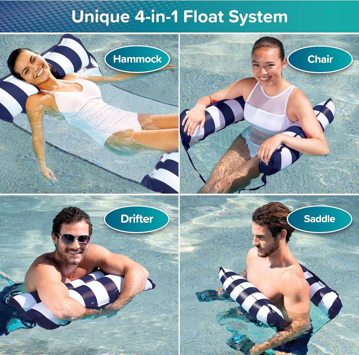 Aqua Original 4-in-1 Monterey Hammock Pool Float & Water Hammock â€“ Multi-Purpose, Inflatable Pool Floats for Adults â€“ Patented Thick, Non-Stick PVC Material â€“ Navy